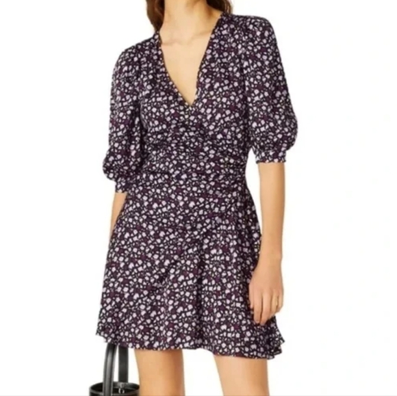 Puff Sleeve V-Neck Mini Gabriel Dress - Picture 1 of 10